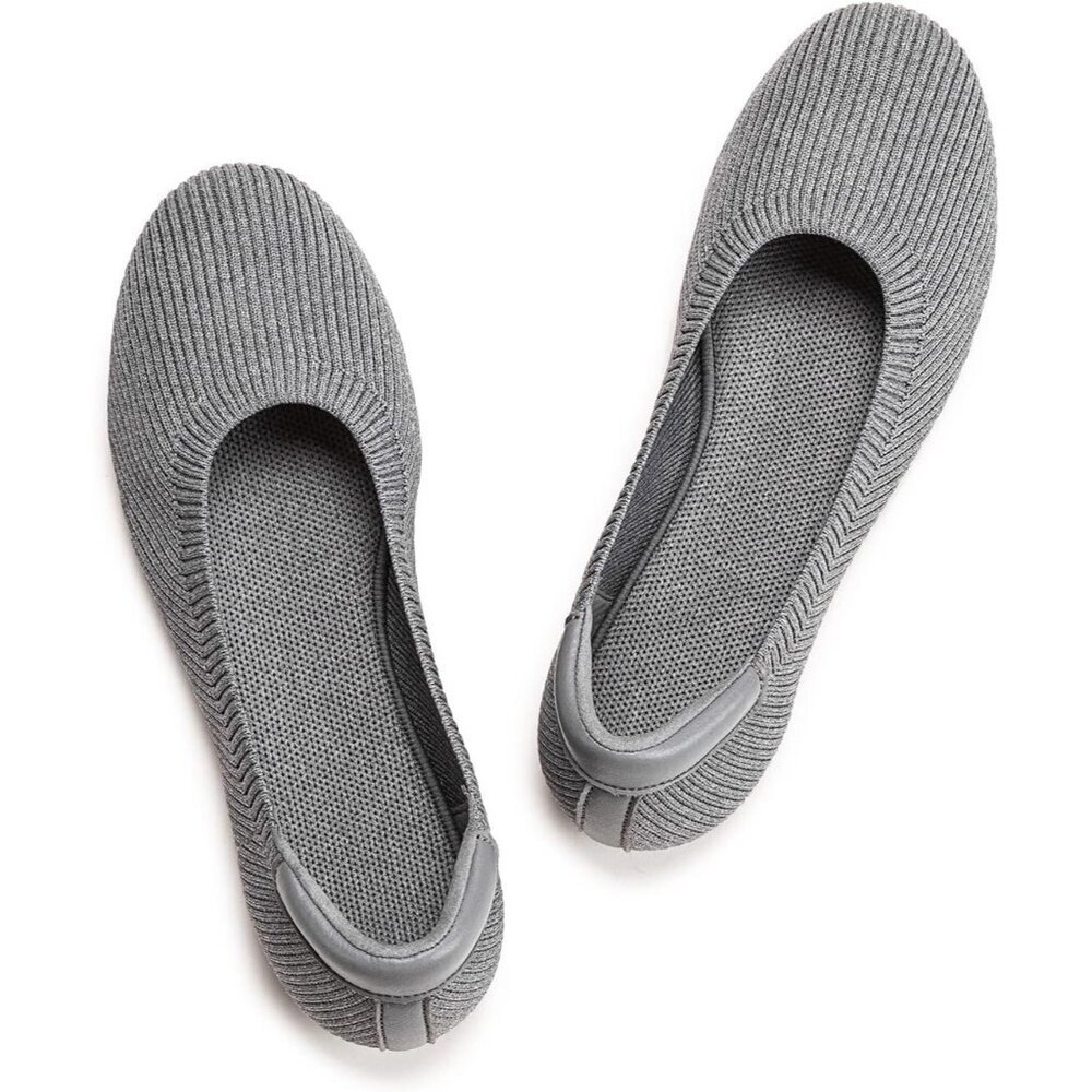 Frank Mully Women’s 6012grey Knit Fabric Round Toe Slip On Ballet Flat Shoes